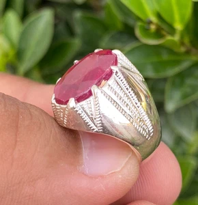 Natürlicher Yaqoot Stein Ring schöner roter Rubin Ovalschliff Silber 925 Sterling Ring - Bild 1 von 7