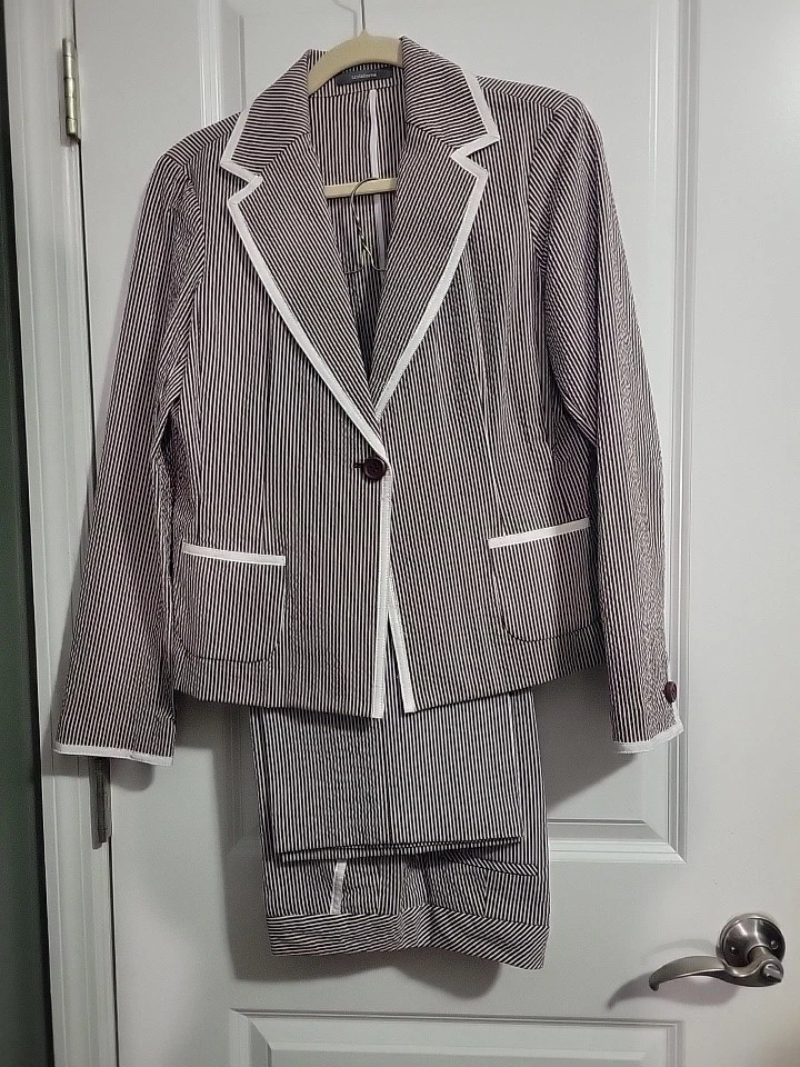 Conjunto Blazer Traje Pantalón Liz Claiborne Vintage Mujer 8/10 Rayas Arrugadas Años 80 Retro Foto 1 de 4