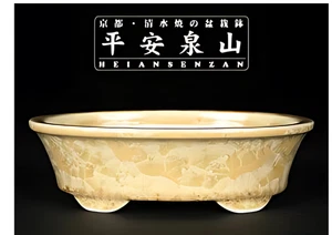 Pack Velocidad Bonsai Olla Heian Senzan Kiyomizu Amarillo Esmaltado 7.1" (18cm) Ovalado Kyoto - Imagen 1 de 5