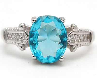 Кольцо из чистого стерлингового серебра 925 пробы с аквамарином и топазом 2 карата размер 6 ММ1-9 - Изображение 1 из 3
