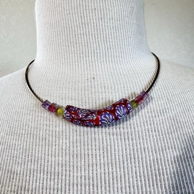 Clay & Beads Necklace Choker Purple & Coral  Coquette Preppy Spring Summer Y2K - Image 1 of 4