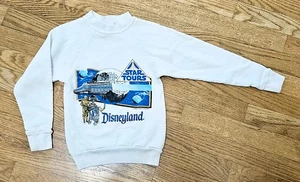 VTG 1986 Star Tours Childrens White Sweatshirt Star Wars Lucas Film sz M (6-8) - Picture 1 of 9