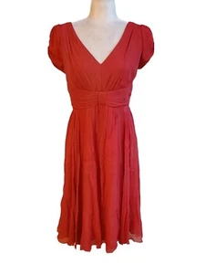 Suzi Chin Maggy Boutique Pink Fit & Flare 100% Silk Cap Puff Sleeve Dress Sz 10 - Picture 1 of 10