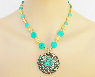 ОПТОВЫЙ ЛОТ ИНДИЯ ЗОЛОТО БОГЕМНОЕ ПЛЕМЕННОЕ ЭТНИЧЕСКОЕ ОЖЕРЕЛЬЕ КОЛЬЕ С КАМНЯМИ: 18» - Изображение 1 из 3