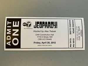 Jeopardy! Alex Trebek Power Players Tournament 2012 D.C. Game Show Taping Ticket