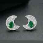 2CT Pear Cut Lab Created Green Emerald Women Stud Earrings 14k White Gold Plated