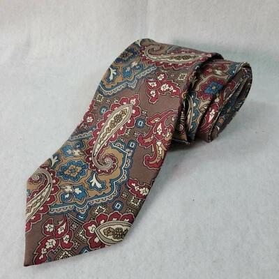 Silk Accents Neck Tie 100% Silk Paisley Brown Length 56in X 3 3/4in Width - Image 1 of 4