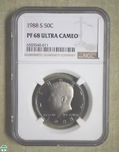 1988-S KENNEDY HALF DOLLAR - NGC CERTIFIED - PF 68 ULTRA CAMEO - Picture 1 of 2