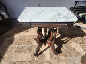 Victorian Marble-top Candle Table 1887 - Picture 1 of 6