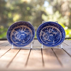 Set of (2) "JAPAN" Blue Willow Coupe Cereal Bowls 5 7/8" - Picture 1 of 8