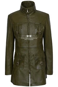 Chaqueta de cuero gótica para dama verde oliva moda abrigo con cremallera CUERO REAL 1310 - Imagen 1 de 7