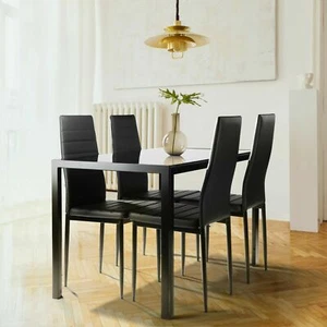 US 5Pcs Dining Table Set Tempered Glass Dining Table &4 Soft PU Leather Chairs - Picture 1 of 12