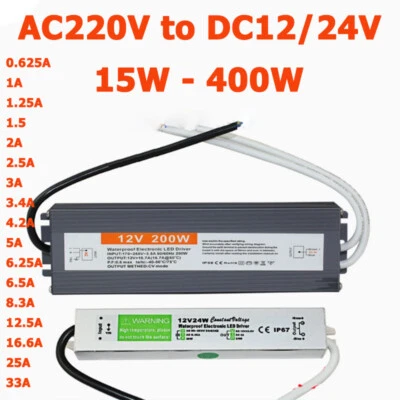 AC220V To DC12/24V Power Transformer IP67 Waterproof LED Switch Driver 15W-400W  - Image 1 of 4