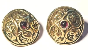 Vintage Gold Tone and Red Stone Earrings - Metropolitan Museum of Art - Picture 1 of 2