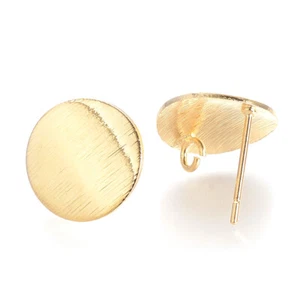 50 Stück Messing Ohrstecker Ohrhänger mit Schlaufe flach rund 16K echt vergoldet 15 mm - Bild 1 von 1