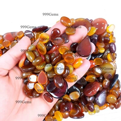 Wholesale 20 Pcs Natural Yellow Brown Onyx Loose Cabochon Gemstone Lot 10-20mm - Image 1 of 4