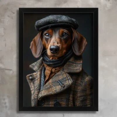 Dapper Dachshund Wall Art Dachshund In Flat Cap 1920 Style Dog Portrait Art - Image 1 of 2