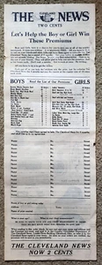 The Cleveland News, 1914 Boys and Girls Subscription Sign-Up sheet for Premiums - Picture 1 of 2