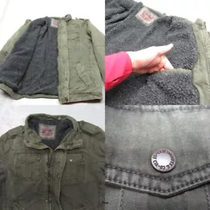 Levis Jacket Mens Large Green Canvas Cotton Pockets Sherpa Lined Snap Zip Front - Picture 1 of 17