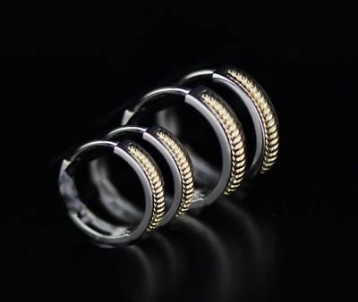 14k Yellow and White Gold Huggie Hoop Earrings Two Tones - Image 1 of 4