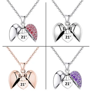 21st Birthday Heart Necklace - Genuine 925 Sterling Silver Gifts for Her Girls - Picture 1 of 25