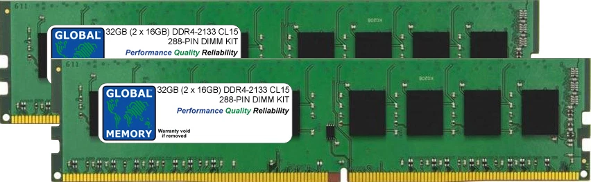 32GB (2 x 16GB) DDR4 2133MHz PC4-17000 288-PIN DIMM MEMORY KIT FOR DESKTOPS/PCS - Image 1 of 1