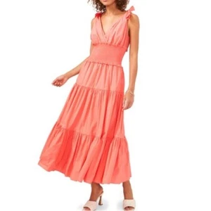 NWT VINCE CAMUTO Smocked Flared midi Dress size small Coral $139 - Picture 1 of 8