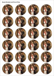 24 VORGESCHNITTENE KÖNIGLICHE FAMILIE KÖNIGIN GEBURTSTAG ESSBAR PARTY CUPCAKE KUCHENAUFLEGER 1482 - Bild 1 von 1