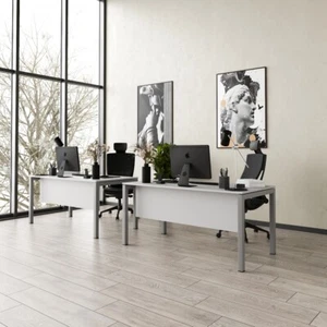 Schreibtisch Tetra 160 x 80 x 75 cm grau/silber RAL 9006 - Bild 1 von 9