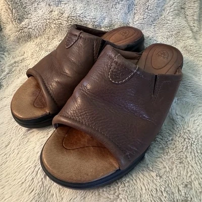 Ariat Sandals Women's 7.5B Bridgeport Open Toe Slip-On Tan Leather Shoes - Image 1 of 4