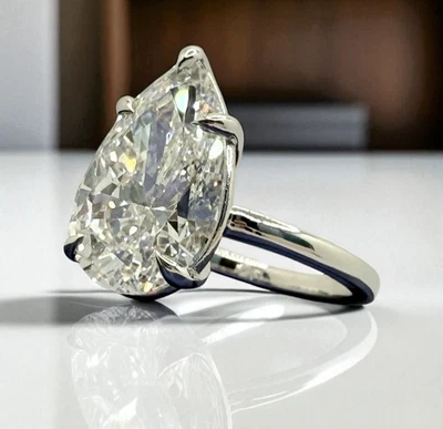 4.00 Ct Pear Shape G VS2 Diamond Ring Lab Grown Diamond IGI Certified 14k White - Image 1 of 4
