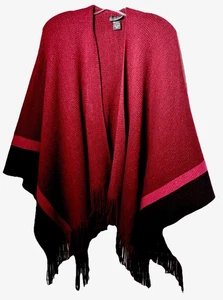 New York & Co maglione frange mantello scialle rosa bordeaux aperto western sistema operativo in uscita - Foto 1 di 11