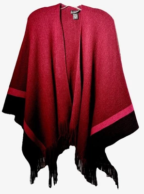 New York & Co Suéter con Flecos Capa Chal Borgoña Rosa Abierto Western OS Salir Foto 1 de 4