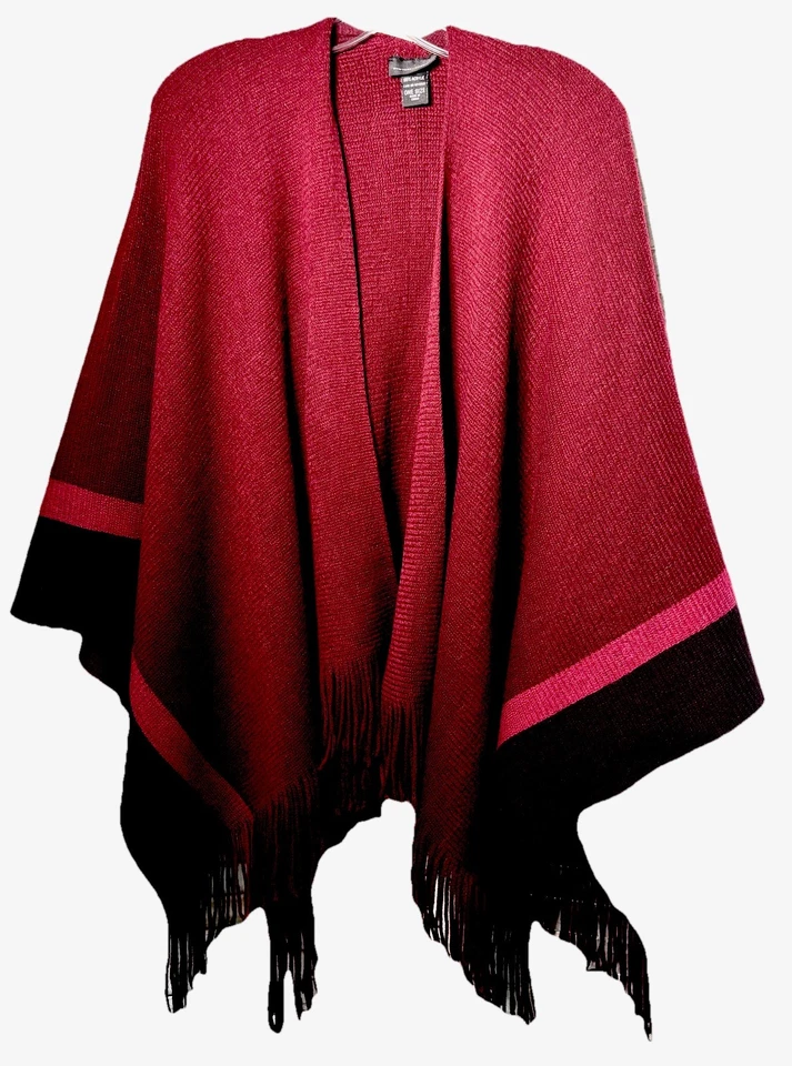 New York & Co Suéter con Flecos Capa Chal Borgoña Rosa Abierto Western OS Salir Foto 1 de 4