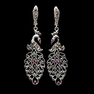925 Sterling Silver Earrings Round Ruby Emerald Sapphire Gemstone Jewelry - Picture 1 of 14