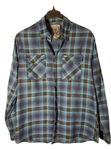 DIXXON FLANNEL Herren L The Conrad Flanellhemd-blau Tartan kariert-Perle Druckknopf-EUC - Bild 1 von 6