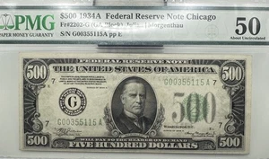 1934A $500 Federal Reserve Note Chicago FR 2202-G PMG 50 - Picture 1 of 4
