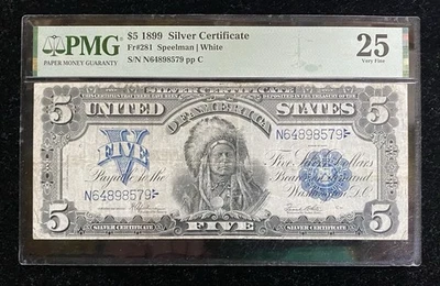 Fr.281 1899 $5 Five Dollar Silver Certificate "INDIAN CHIEF NOTE" PMG 25 - Image 1 of 2