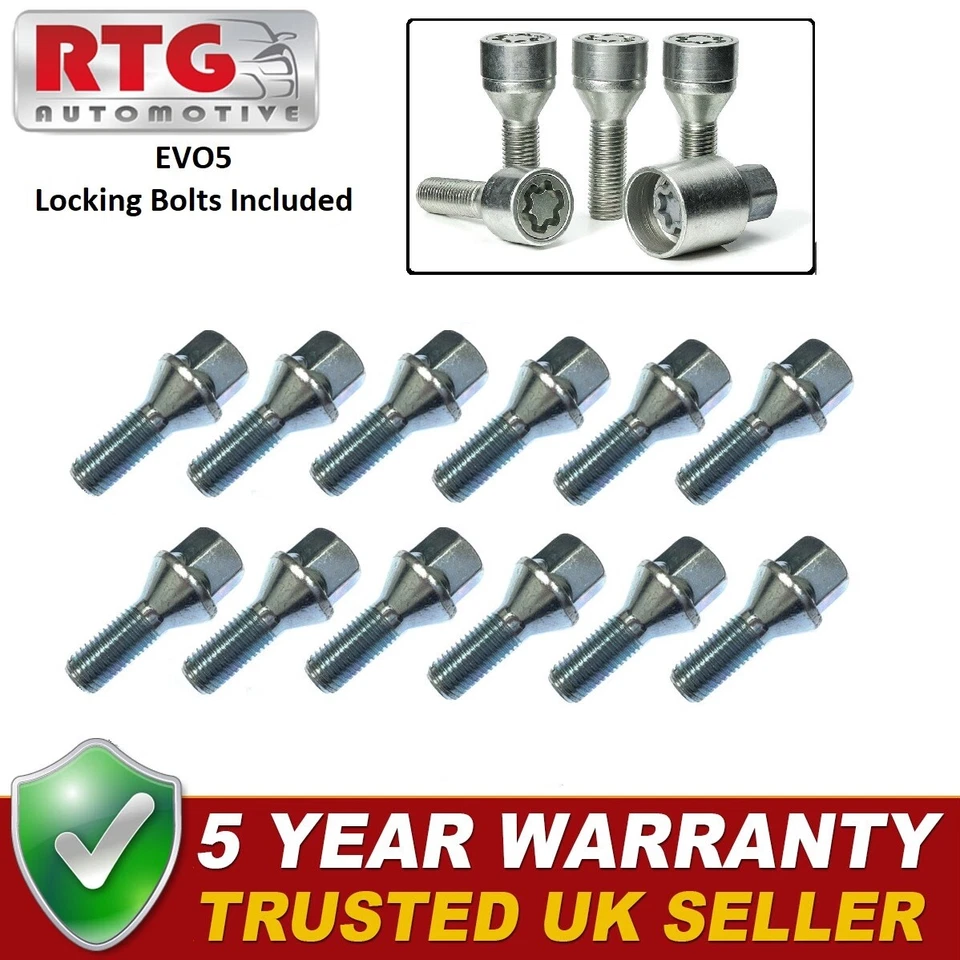 12 pernos + 4 pernos de rueda de bloqueo EVO5 para Nissan Micra 2017 encendido (ruedas de aleación) Foto 1 de 1