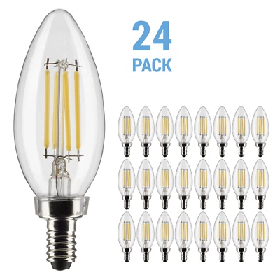 24 Pack LED Chandelier Filament 120V 4W =40W B11 Candelabra E12 3000K Warm White - Image 1 of 4