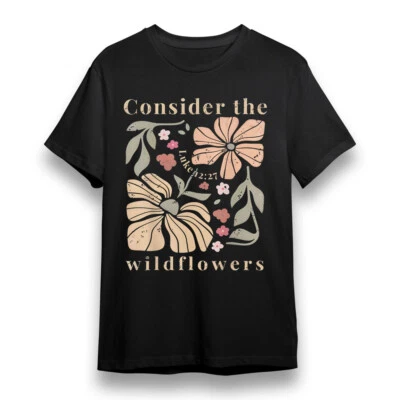 Camiseta Para Mujer Con Las Flores Salvajes Gráfico Unisex Negra 100% Algodón Camiseta EE. UU. Foto 1 de 4