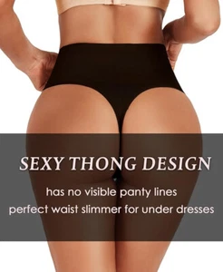 NEW L Women's Black Waist Tummy Control Thong Body Shaper Panty Panties - Picture 1 of 9