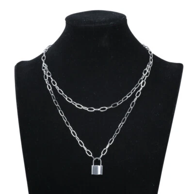 Stainless Steel Layered Chain Lock Pendant Necklace for Women Chain On The Neck  - Image 1 of 4