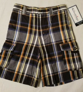 NWT Kitestrings Hartstrings Boys Plaid Cargo Shorts Size 6 Navy Adjustable Waist - Picture 1 of 8