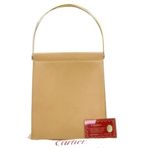 CARTIER Logo Trinity Tricolor Metal Handle Hand Bag Leather Beige France 77EE141 - Picture 1 of 16