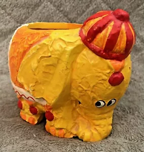 Lindo elefante circo amarillo naranja con gorro candelabro y vela vintage - Imagen 1 de 12
