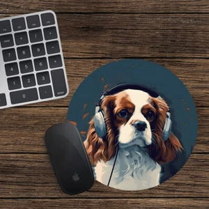 King Charles Spaniel Round Mouse Mat Pad Computer PC Laptop DJ Headphones Dog - Picture 1 of 1