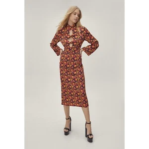 Nasty Gal Dress Size 4 High Neck Twist Front Retro Floral Maxi NWT - Picture 1 of 17