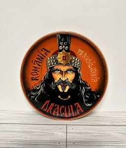 Vintage Dracula Romania Transylvania Painted Wood Plate 9-3/4” - Picture 1 of 4