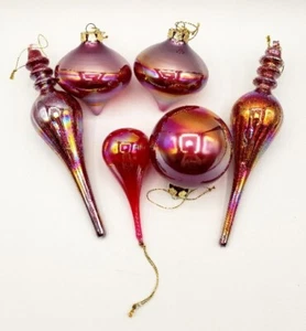 Vintage Christmas Ornament Hand Blown Glass Pearlescent Purple Pink Set of 6 - Picture 1 of 11